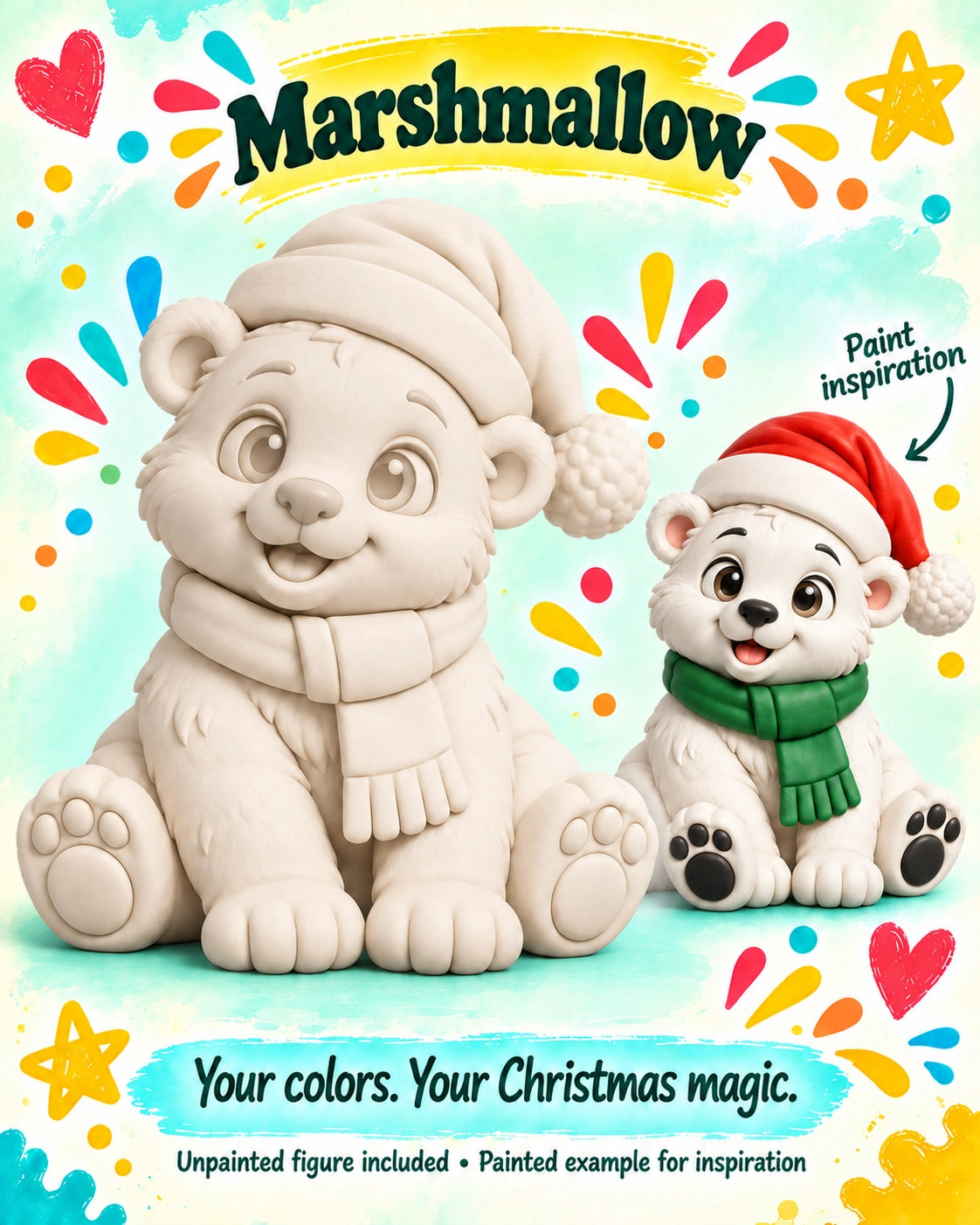 Marshmallow unpainted figurine and painted inspiration