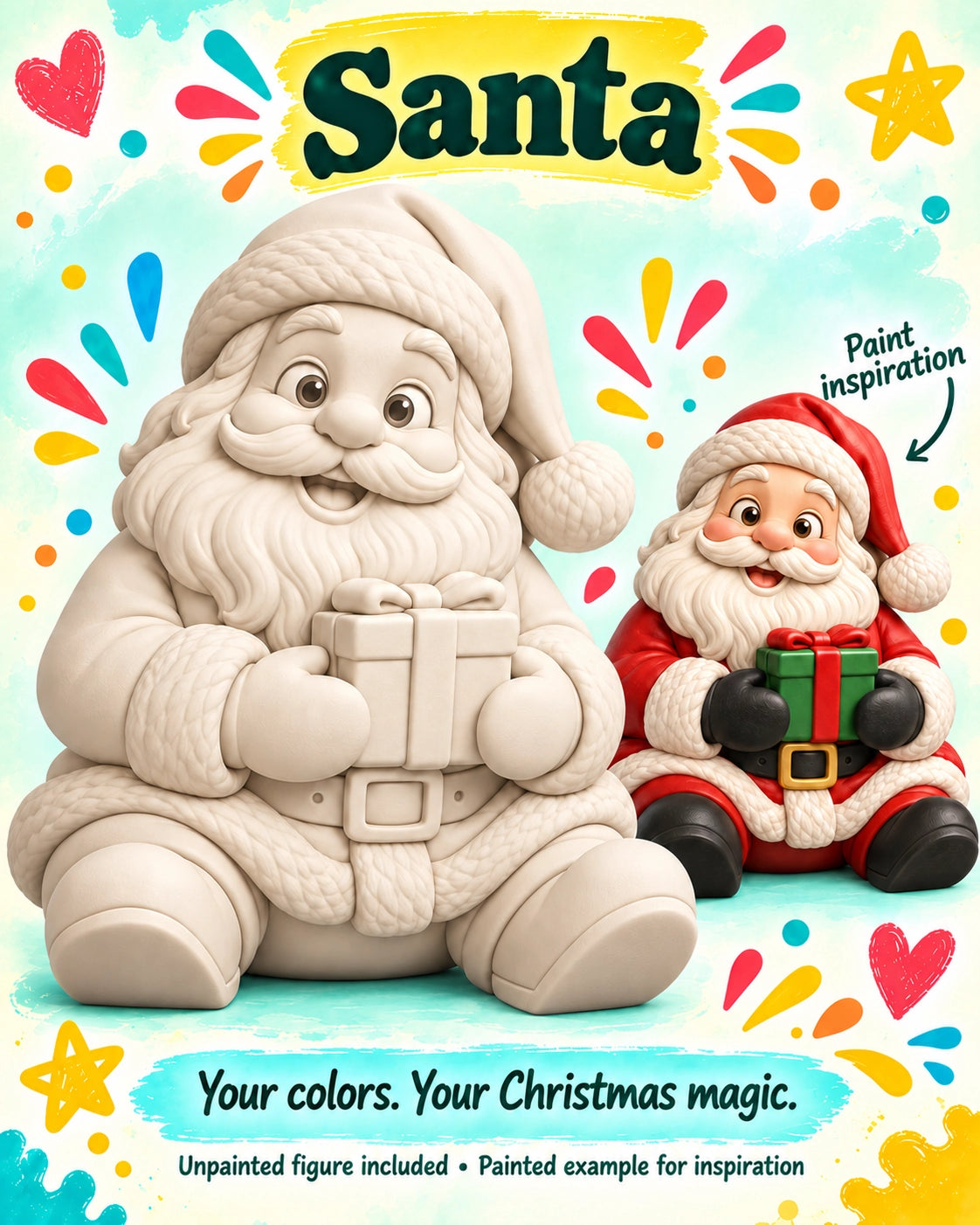 Santa unpainted figurine and painted inspiration