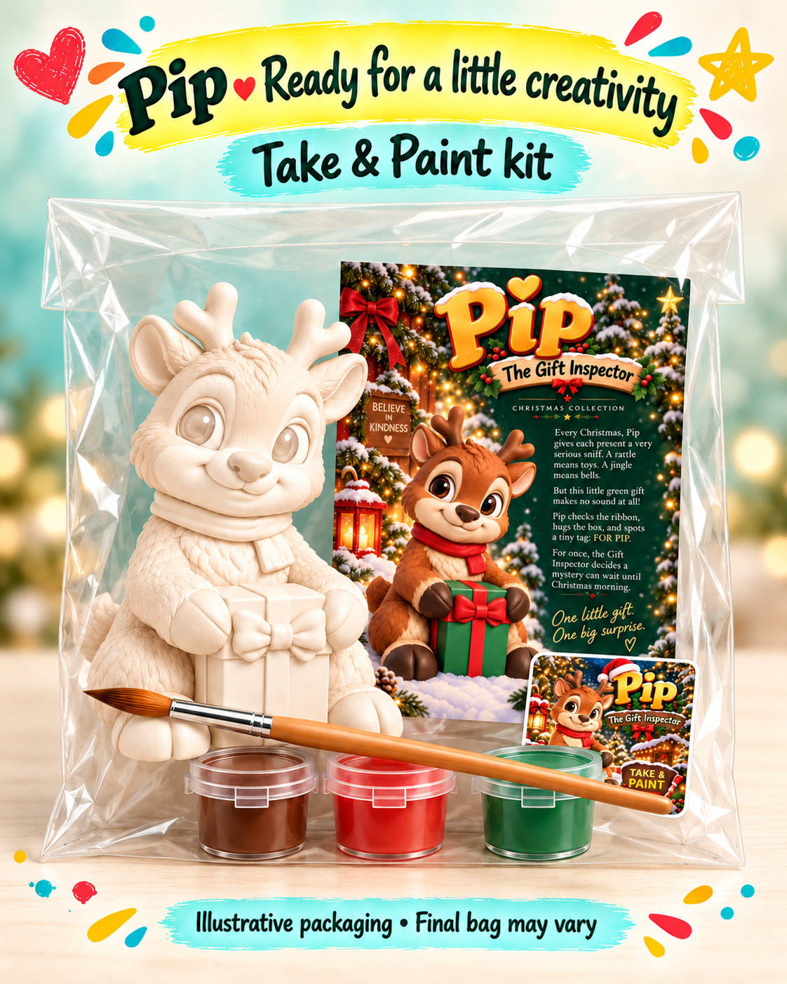 Illustrative bagged Pip kit example; final packaging may vary
